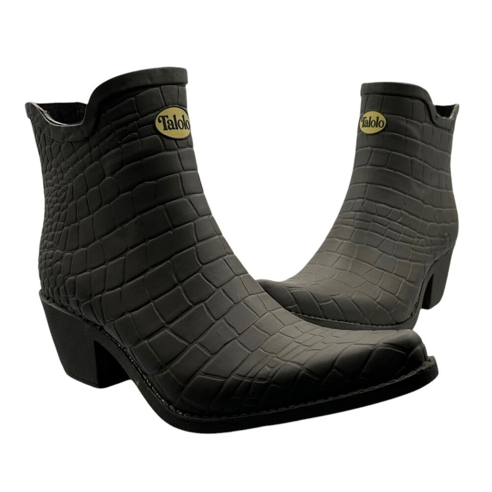 Talolo Boho Cowboy Pointy Toe Croc Embossed Rubber Ankle Boots (7) - Picture 15 of 15